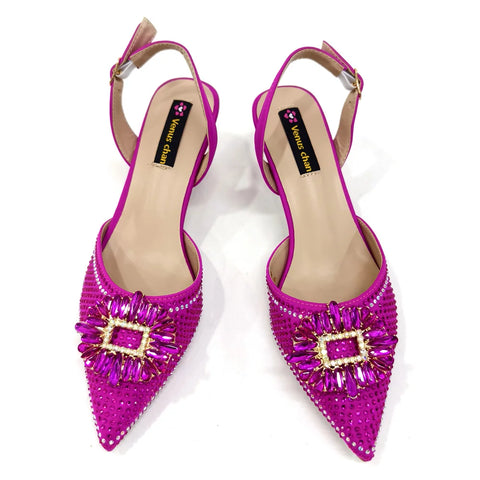 2025 Nigerian Women's Party Shoes and Bags Medium Heel Pointed Toe Elegant Party Footwear With Matching Color Handbag for Women