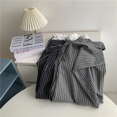 Contrasting Striped Wide Suit Pant 2025 High Waisted Loose Fit Slimming Straight Leg Mop Pants
