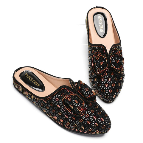 Flat INS Style Luxury Designer Elegant Party Slippers Anti-Slip Comfortable and Casual Wedding Half Shoes