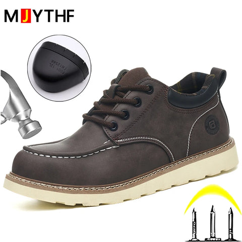Men's safety leather boots Steel toe shoes Puncture-Proof  Work Boots Safety Shoes Men wear resistant Indestructible shoes 2025