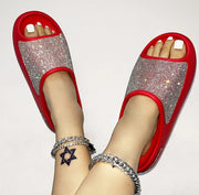 2025 women's/men new women's shoes with diamond face, thin flash thick bottom slippers sandals outdoor beach slippers 36-45