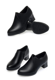 5.5cm Comfortable Deep Mouth Soft Leather Shoes Women's Pumps 2025 Spring Black Block Heels Shoes for Office Mom Dance Model