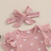 3pcs Newest Summer Toddler Infant Baby Girl Cotton Casual Outfits Set Bow Print Bodysuit+Shorts+Headband Cute Baby Clothes