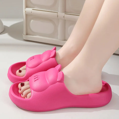 Summer Women's Cute Bear Slippers Cartoon Bathroom Flip Flops Anti Slip Light EVA Soft Sole Shoes Outdoor Sandals Beach Slides