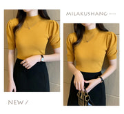 Short Sleeved Shirt Women's Summer Vest 2025 Spring Tank Knitwear Half Turtleneck Bottoming Sweater Thin Knit Shirt 18848