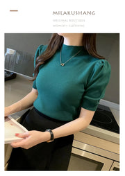 Short Sleeved Shirt Women's Summer Vest 2025 Spring Tank Knitwear Half Turtleneck Bottoming Sweater Thin Knit Shirt 18848
