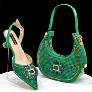 2025 Nigerian Women's Party Shoes and Bags Medium Heel Pointed Toe Elegant Party Footwear With Matching Color Handbag for Women