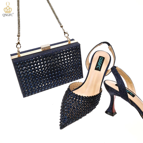 QSGFC New Arrival Popular Cutout Style Italian Design Silver Color Noble Three-Dimensional Bag With Elegant High Heels Shoes