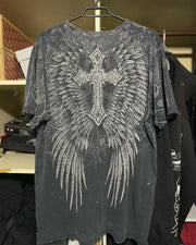 T Shirt Mens New Affliction Harajuku Y2K Hip Hop Water Washed Retro Round Neck Oversized T shirt long sleeve Gothic Couple Tops