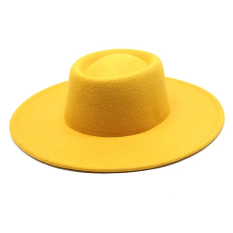Classic British Style 9.5CM Big Wide Brim Fedora Hat For Women Fashion Autumn Winter Felt Church Hats Wedding Dress Jazz Cap