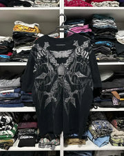 T Shirt Mens New Affliction Harajuku Y2K Hip Hop Water Washed Retro Round Neck Oversized T shirt long sleeve Gothic Couple Tops
