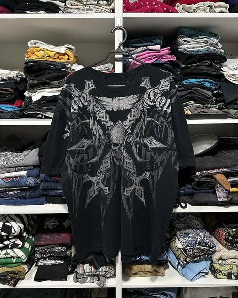 T Shirt Mens New Affliction Harajuku Y2K Hip Hop Water Washed Retro Round Neck Oversized T shirt long sleeve Gothic Couple Tops