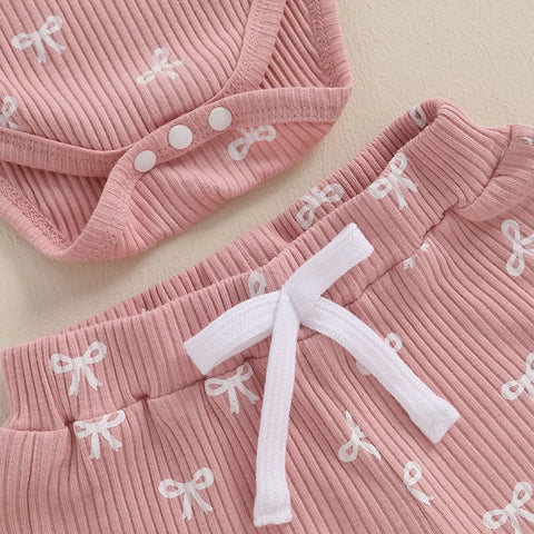 3pcs Newest Summer Toddler Infant Baby Girl Cotton Casual Outfits Set Bow Print Bodysuit+Shorts+Headband Cute Baby Clothes