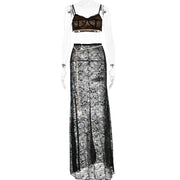 Fantoye Sexy See Through Lace Chain Women Skirt Suit White Spaghetti Strap Crop Top Print Floral Skirt Autumn New Two Piece Sets