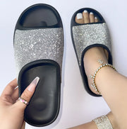 2025 women's/men new women's shoes with diamond face, thin flash thick bottom slippers sandals outdoor beach slippers 36-45