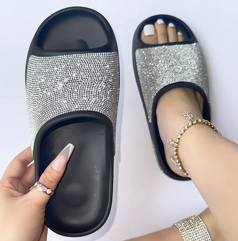 2025 women's/men new women's shoes with diamond face, thin flash thick bottom slippers sandals outdoor beach slippers 36-45
