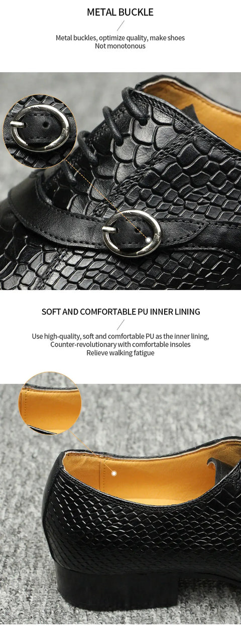 Men Dress Shoes Formal Oxfords Serpentine&Metal Buckle Decorate Wedding Wear Elegant Casual Leather  Zapatos De Hombre Best Gift