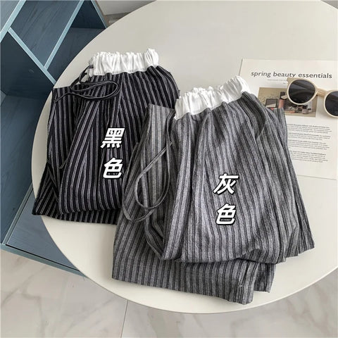 Contrasting Striped Wide Suit Pant 2025 High Waisted Loose Fit Slimming Straight Leg Mop Pants