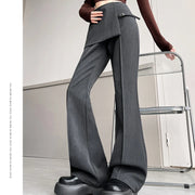 Gray Irregular High Waist Fake Two Pcs Flare Suit Pants Loose New Trousers Women Fashion Tide Spring Autumn 2025