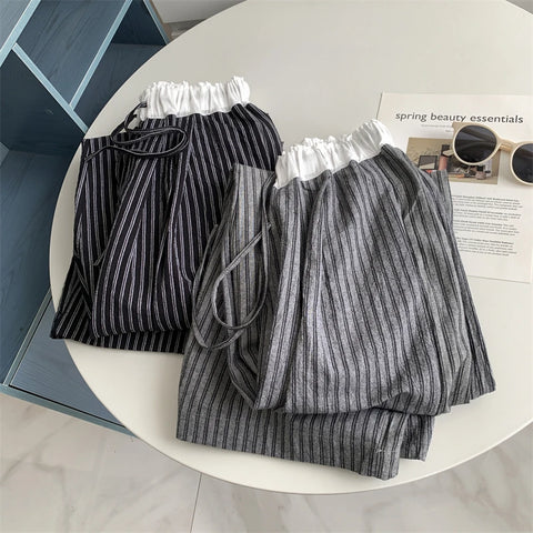 Contrasting Striped Wide Suit Pant 2025 High Waisted Loose Fit Slimming Straight Leg Mop Pants