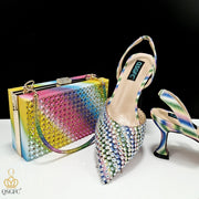 QSGFC New Arrival Popular Cutout Style Italian Design Silver Color Noble Three-Dimensional Bag With Elegant High Heels Shoes