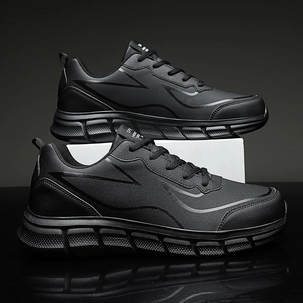 YRZL Black Running Shoes Leather Waterproof Athletic Sneakers Men Wear-resistant Men Walking Sport Shoes Comfortable Men Shoes