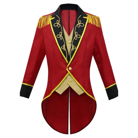 Medieval Men Knight Attire Vintage Stand-up Collar Dress Up Circus Clothes Red Coat Suit for Adults Halloween Carnival Party