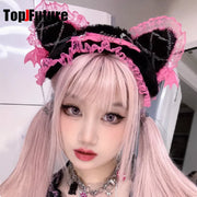 Women's lace y2k girls Gothic Lolita cosplay Harajuku wings lace headband with cat ears headband Lolita punk cosplay headband