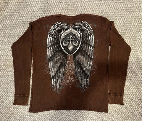 T Shirt Mens New Affliction Harajuku Y2K Hip Hop Water Washed Retro Round Neck Oversized T shirt long sleeve Gothic Couple Tops