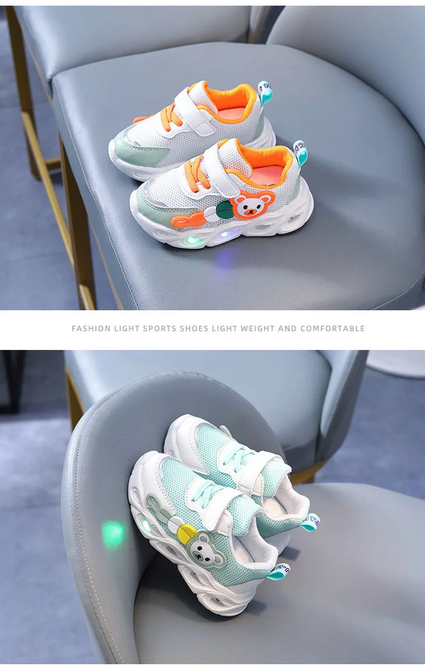 2023 Autumn Luminous Sneakers for Girls Boys Led Light Up Casual Shoes Kids Breathable Mesh Sports Shoes Tenis Infantil Menino