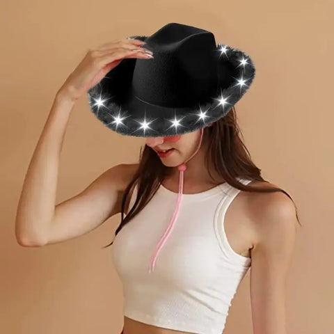 DXAE LED Cowboy Hat for Women Men Flashing Club Hat Western Cowgirl Hat Adult Unisex Costume Hat Halloween Party Headpiece