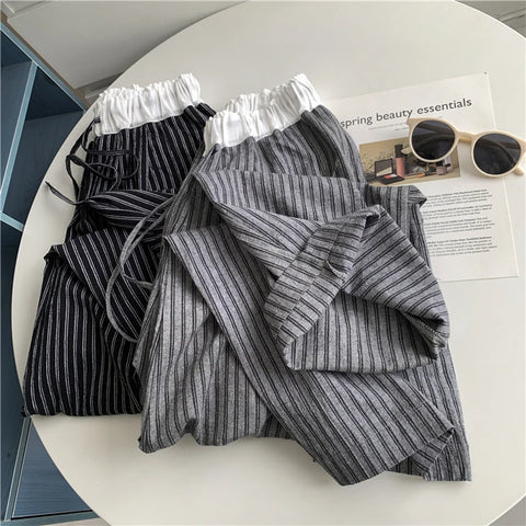 Contrasting Striped Wide Suit Pant 2025 High Waisted Loose Fit Slimming Straight Leg Mop Pants