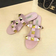 Women's flat sandals Gladiator summer 2025 luxury Brand Designer Rivets Open Toe slipper Leather Comfortable Ladies shoes Women