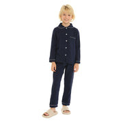 Mudkingdom Girls Boys Pajamas Set Cotton Gauze Button Down Shirts and Pants Loungewear Outfits for Kids Jammies Sleepwear Plain