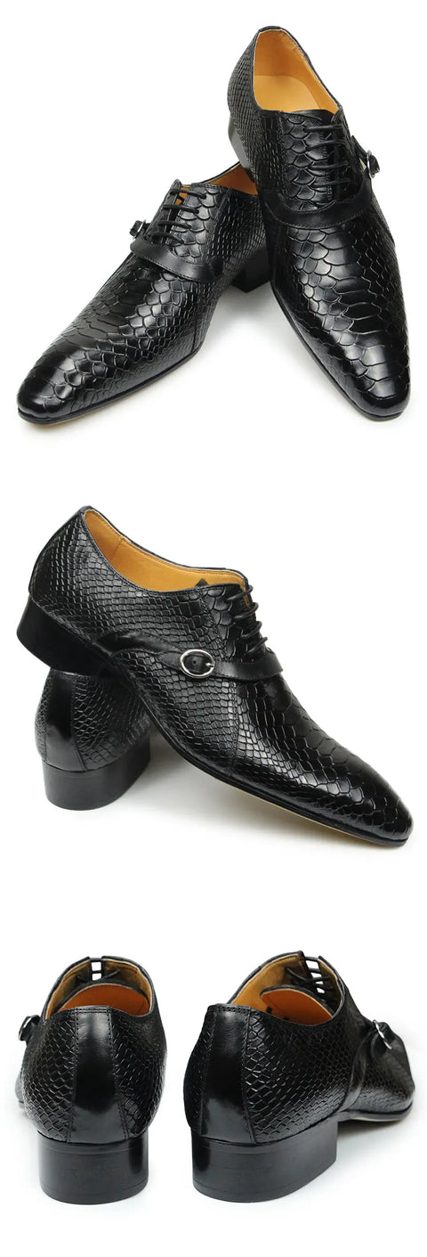 Men Dress Shoes Formal Oxfords Serpentine&Metal Buckle Decorate Wedding Wear Elegant Casual Leather  Zapatos De Hombre Best Gift