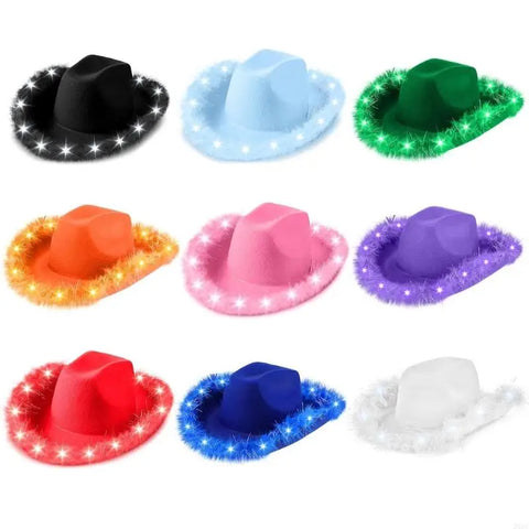 DXAE LED Cowboy Hat for Women Men Flashing Club Hat Western Cowgirl Hat Adult Unisex Costume Hat Halloween Party Headpiece