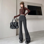 Gray Irregular High Waist Fake Two Pcs Flare Suit Pants Loose New Trousers Women Fashion Tide Spring Autumn 2025