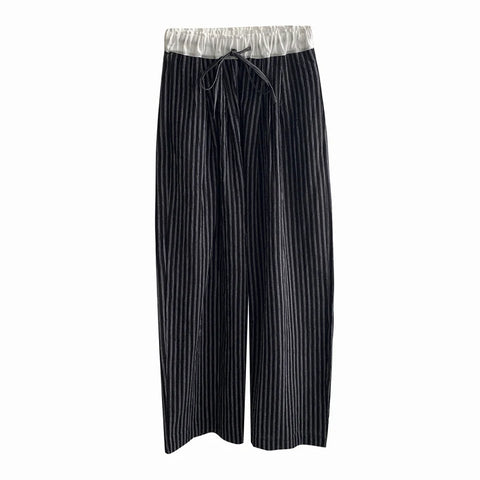 Contrasting Striped Wide Suit Pant 2025 High Waisted Loose Fit Slimming Straight Leg Mop Pants