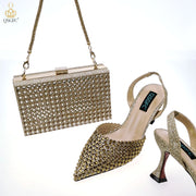 QSGFC New Arrival Popular Cutout Style Italian Design Silver Color Noble Three-Dimensional Bag With Elegant High Heels Shoes