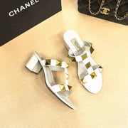 Women's flat sandals Gladiator summer 2025 luxury Brand Designer Rivets Open Toe slipper Leather Comfortable Ladies shoes Women