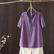 Women Clothing Streetwear Casual Fashion Elegant Cotton Linen Embroidery Vintage Clothes Tops Shirts for Women Tees