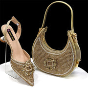 2025 Nigerian Women's Party Shoes and Bags Medium Heel Pointed Toe Elegant Party Footwear With Matching Color Handbag for Women