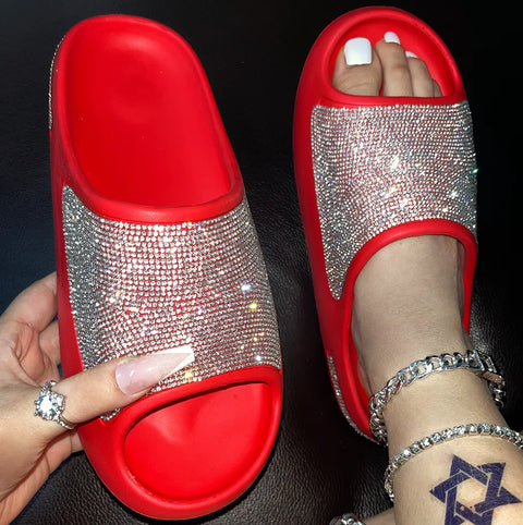 2025 women's/men new women's shoes with diamond face, thin flash thick bottom slippers sandals outdoor beach slippers 36-45