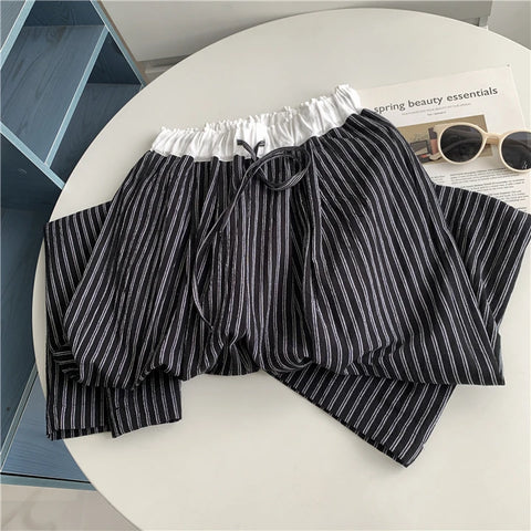 Contrasting Striped Wide Suit Pant 2025 High Waisted Loose Fit Slimming Straight Leg Mop Pants