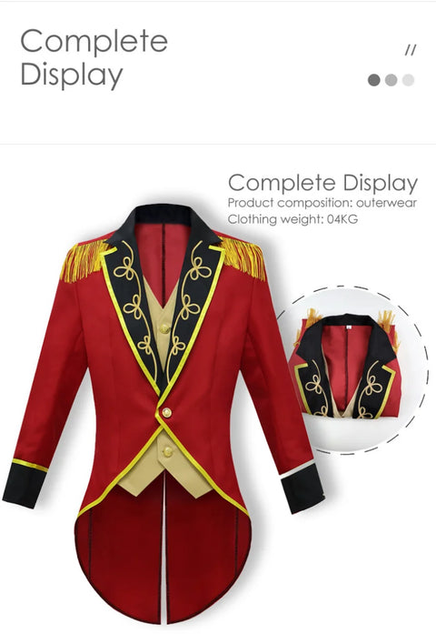 Medieval Men Knight Attire Vintage Stand-up Collar Dress Up Circus Clothes Red Coat Suit for Adults Halloween Carnival Party