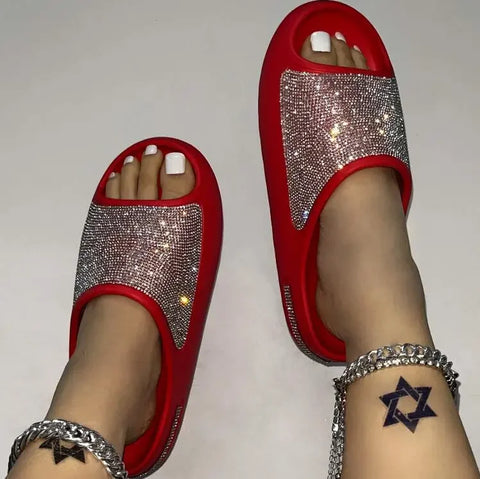 2025 women's/men new women's shoes with diamond face, thin flash thick bottom slippers sandals outdoor beach slippers 36-45