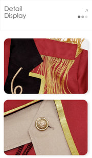 Medieval Men Knight Attire Vintage Stand-up Collar Dress Up Circus Clothes Red Coat Suit for Adults Halloween Carnival Party