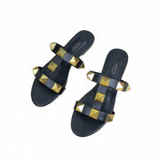 Women's flat sandals Gladiator summer 2025 luxury Brand Designer Rivets Open Toe slipper Leather Comfortable Ladies shoes Women
