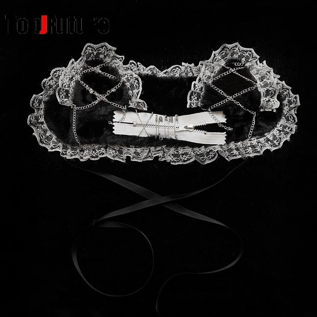 Women's lace y2k girls Gothic Lolita cosplay Harajuku wings lace headband with cat ears headband Lolita punk cosplay headband