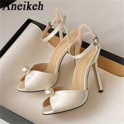 Aneikeh Satin Beaded Peep Toe Heels – Bridal Gladiator Sandals 2026